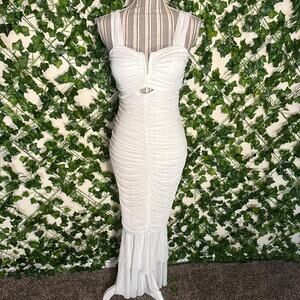 New white ruched mermaid style dress gown